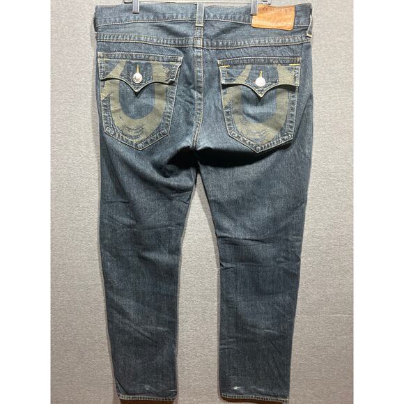 True Religion Mens Straight Bootcut Horseshoe Paint Flaps Pockets Jeans Size 38 - Picture 2 of 10